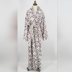 Vintage 1960s Stan Herman Herbcraft Chenille Floral Robe Long Sleeve Full Length